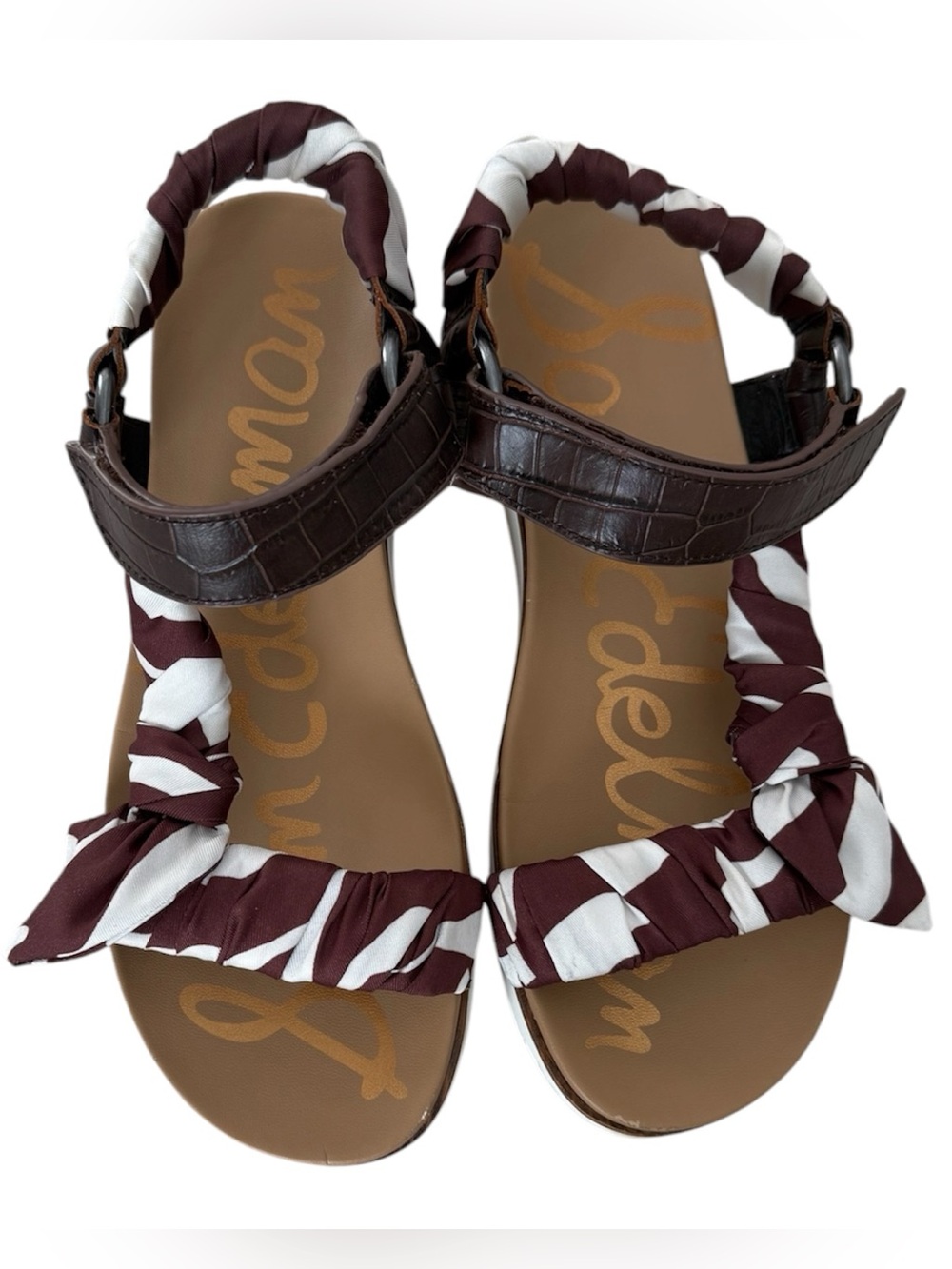 Sam Edelman Brown & White Ashie Scarf 2”Platform Sandals Size 7.5